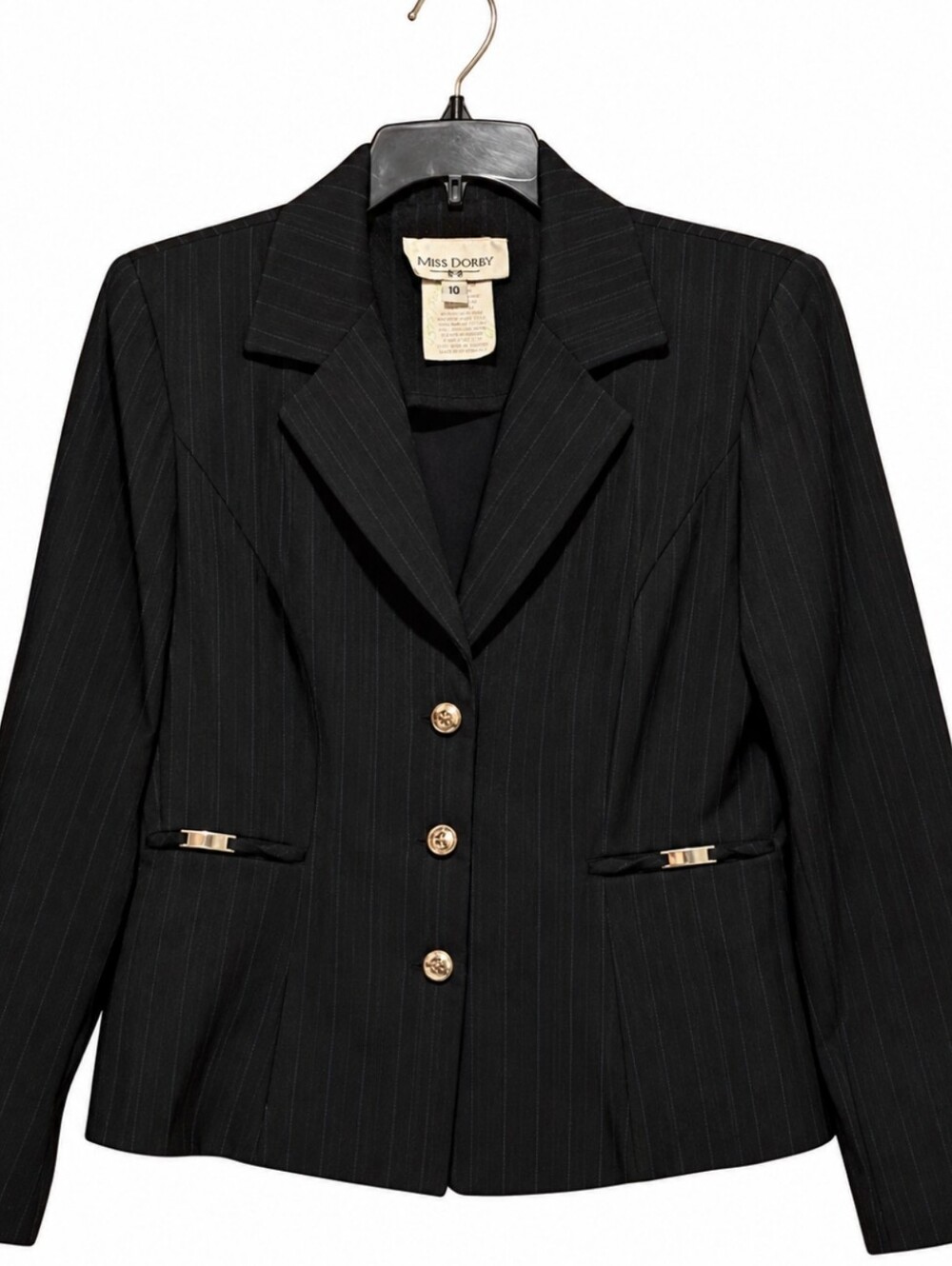 Miss Dorby Women's Tailored Black Blazer With Blue Pinstripes Fitted